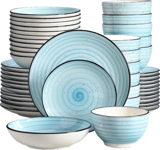 Serviesset - 6 Persoons - Porselein - 24-Delig - Lichtblauwe Spiralen - Dinerbord - Dessertbord - Kom - Soepkom