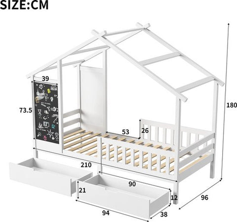 Kinderhuisbed - 90x200cm - Wit - Voor Kinderen - Speelhuis Binnen - Eenpersoonsbed - Kinderbed