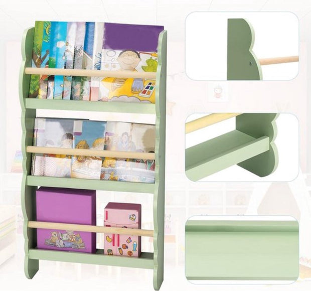 Kinderboekenkast - Wandrek met 3 Planken van Grenenhout E1 MDF - Reis naar het Bos - Kinderrek voor kinderkamer - Opbergen van Boeken - Boekenkast Kind