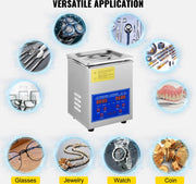 Ultrasoon Reiniger - Roestvrij Staal - Professionele Ultrasone Reinigingsapparaat - Digitale Verwarmings Timer - Sieraden - Brillen - Tanden - 1.3 L - 60W - 40kHz - Ultrasoon vermogen 60W - Verwarmingsvermogen 100W - Zilver