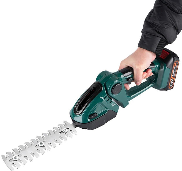 Heggenschaar - Heggentrimmer - Snoeischaar - Elektrische Heggenschaar - Accu Heggenschaar - 2 in 1 - Struikschaarblad - Grasschaarblad - Verwisselbare Messen - Tuingereedschap - Krachtig - Langdurige Accu - 2 Accu's - Accu Oplader