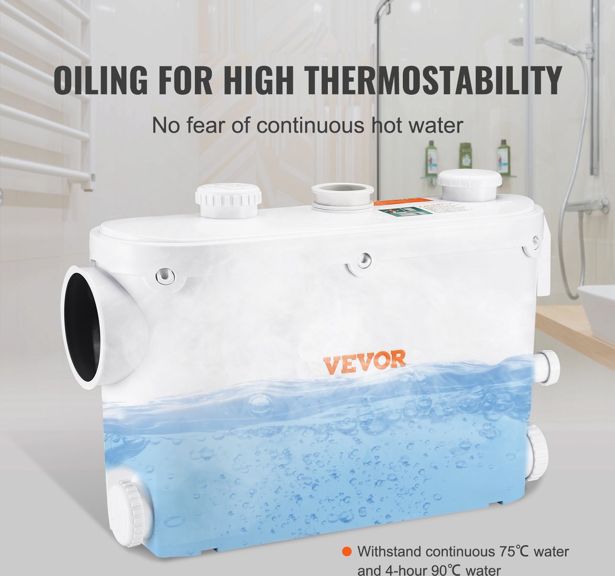 Rioollift - Ingebouwde Terugslagklep - 500W - 8m Opvoerhoogte - 6600l/U - 2900rpm - Olie Om Heet Water Te Weerstaan - Effectieve Antimicrobiële - Geschikt Voor Toiletten - Douches - Wasruimtes - Badkamers