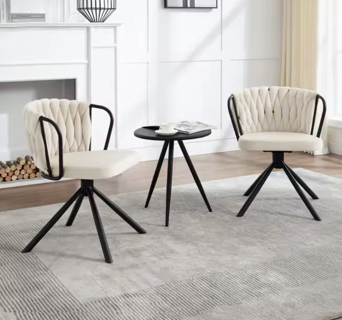 Eetkamerstoel - Set van 2 stoelen - Fluweel eetkamer stoel - Eettafel stoel - Fauteuil - Stoel - Velvet - Armleuning - Draaibaar - Zwarte Poot - Wit