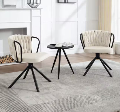 Eetkamerstoel - Set van 2 stoelen - Fluweel eetkamer stoel - Eettafel stoel - Fauteuil - Stoel - Velvet - Armleuning - Draaibaar - Zwarte Poot - Wit