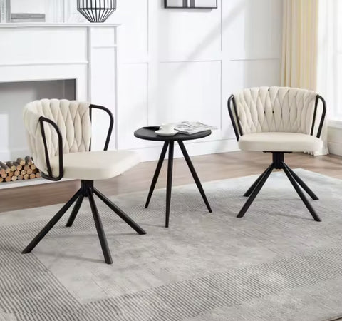 Eetkamerstoel - Set van 2 stoelen - Fluweel eetkamer stoel - Eettafel stoel - Fauteuil - Stoel - Velvet - Armleuning - Draaibaar - Zwarte Poot - Wit