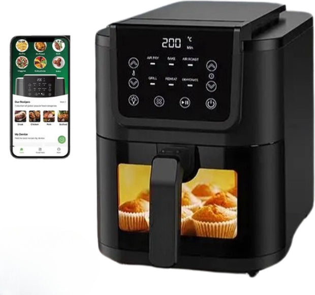 Airfryer XXL - Volume 5 liter - 1500 W - 6-in-1 functie - LED touchscreen - Friteuse - Kijkvenster - Verlichting - Bakken - Grillen - Opwarmen - Drogen
