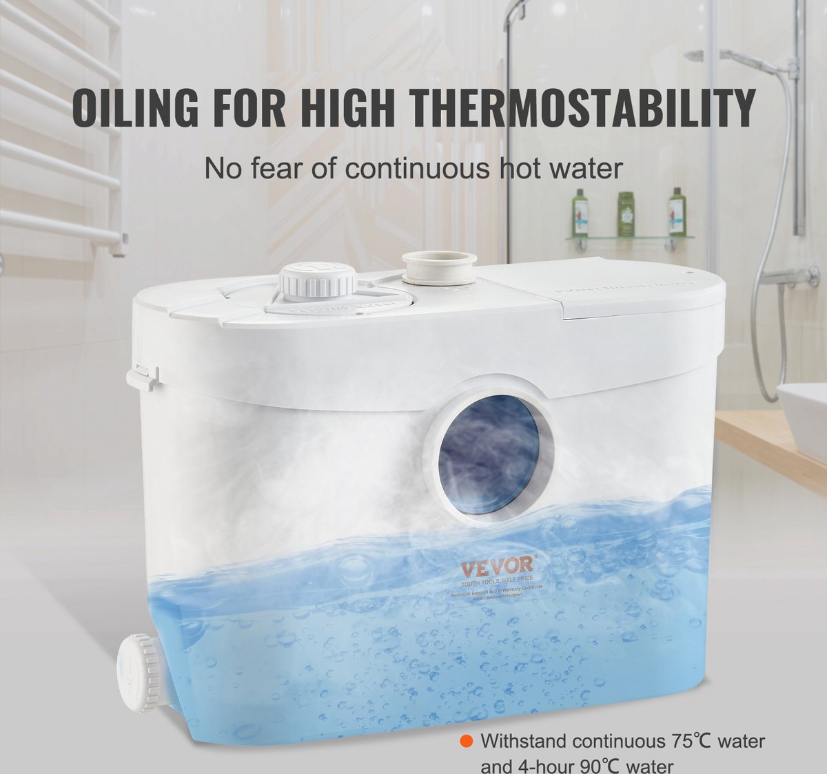 Beschermenderioolpomp - 10m Opvoerhoogte - 99% Effectief Antimicrobieel - Met 3 Waterinlaten - 700EW - 9600l/U Flow - Geen Onderhoud - Olie Die Bestand Is Tegen Heet Water - Voor Toilet - Kelder - Keuken