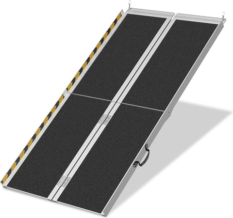 Oprijplaat Brug Draagbaar 152cm - Oprijplaat voor rollators Rolstoelen - Aluminium Rolstoelhellingbaan tot 270 kg - Rijgoot Drempelhelling - Opvouwbaar antislip oppervlak