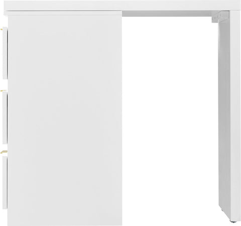 Kaptafel, Wit (Zonder spiegel en kruk), met 6 Laden, Vergulde Handgrepen, draaibaar tafelblad (180°), gelakt, bloemmotief, schokbestendig afgeronde hoeken