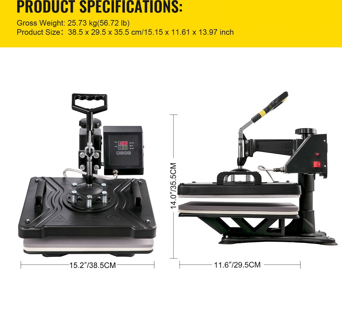 5 In 1 Hittepers - Warmte Persmachine Transferpers - Met 29 x 38 cm Hitteplaat - Digitale Praktische Controller - Duurzaam en Betrouwbaar Handvat - Voor Het Aanbrengen Van Letters - Cijfers En Patronen Op Petten - T-Shirts - Kopjes - Borden - Zwart
