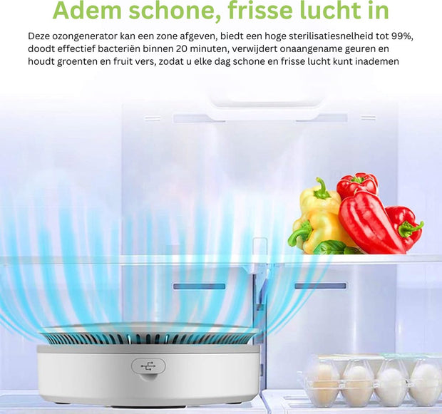 Ozon generator - Ozon apparaat - Ozongenerator - Luchtreiniger - Koelkast reiniger - Lucht verschoner - Lucht sterilisatie - Draagbare Ozonsterilisator - 220V - 25W - Luchtvolume 50m³/u - Wit