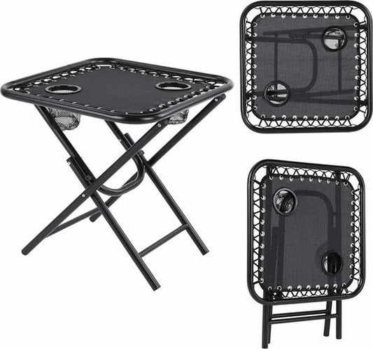 Opvouwbare Tuinstoelenset met Tafel - Verstelbare Ligstoel - Tuinstoelen - 30°-90° Verstelbaar - Hoogwaardig - Zwart