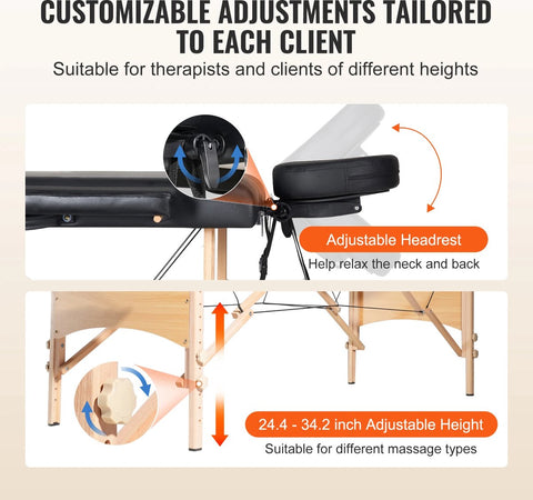 Massagetafel - Verstelbare Hoogte - Inklapbare Massagetafel - Massage Tafel - Behandeltafel - Massagetafels