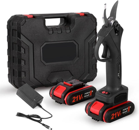 Elektrische Snoeischaar - Met 2 Oplaadbare Accu's - Inclusief Opslagcase En Montagekit - Gemakkelijk Snoeien En Tuin Onderhouden -  21V - Zwart