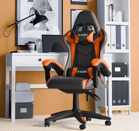 Gaming Chair - Gaming Chair - Ergonomic Pu Leather Computer Chair - Office Chair with Headrest and Lumbar Support - Racing Chair Black/Orange