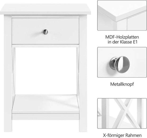 Nachtkastjes set - 1 lade - open opbergvak - X-vormige steunpoten - moderne houten bijzettafel - slaapkamer/woonkamer - 40 × 30 × 55 cm