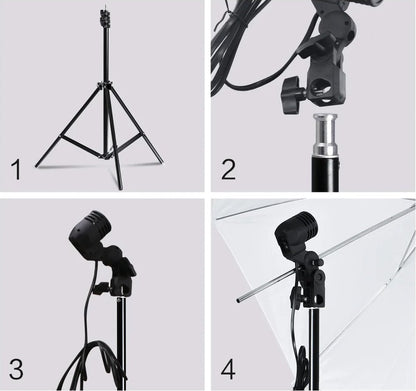 Photo Studio Softbox Lighting Kit with Background Frame - Backdrop System - Studio Photography - Includes 3 Backdrops, Tripod, Reflector Board and 4 Umbrellas - Complete Set