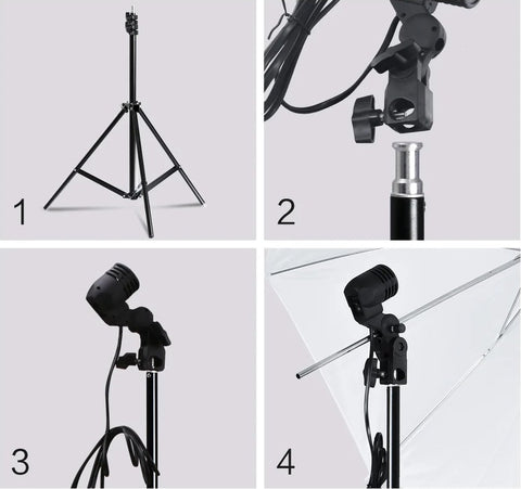 Fotostudio Softbox Verlichtingskit met Achtergrondframe - Achtergrondsysteem - Studio Fotografie - Inclusief 3 Achtergronden, Statief, Reflectorbord en 4 Paraplu's - Complete Set