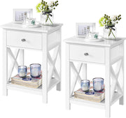 Nachtkastjes set - 1 lade - open opbergvak - X-vormige steunpoten - moderne houten bijzettafel - slaapkamer/woonkamer - 40 × 30 × 55 cm