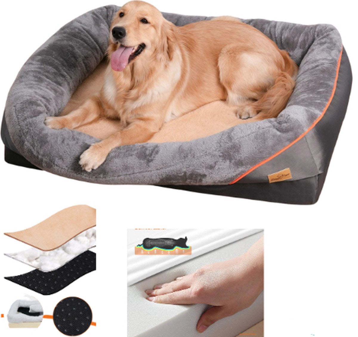 Hondenkussen XL - Orthopedisch Hondenbed - 97x72x29,5 cm - Premium Foam - Antislip Oxforddoek - Wasbaar - Waterdicht - Lounger - Grijs - QUORE