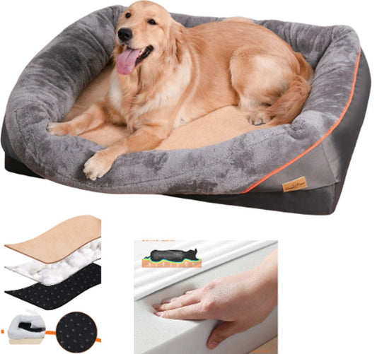 Hondenkussen XL - Orthopedisch Hondenbed - 97x72x29,5cm - Premium Foam - Antislip Oxforddoek - Wasbaar - Waterdicht - Lounger - Grijs