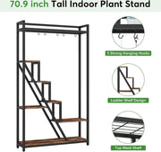 Plantenrek - Plantenstandaard - Plantenrek voor Binnen en Buiten - Plantenrek met 7 Niveaus en 5 S-haken - Bruin Zwart - 105 x 30 x 180 cm