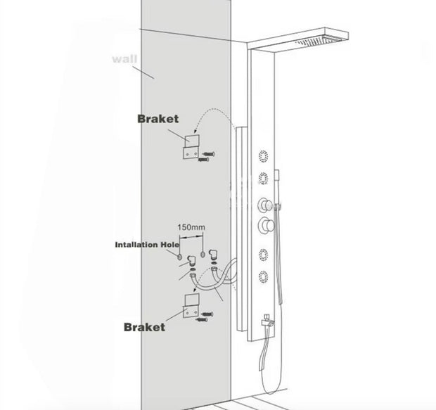 Regendouche - Douchekop - Douchepaneel - 6 in 1 - Regendouche - Waterval douche - Kraan - Bidet - Massage jet - Handdouche - Waterstroom gevoed - Verlichting en LED display - Zwart