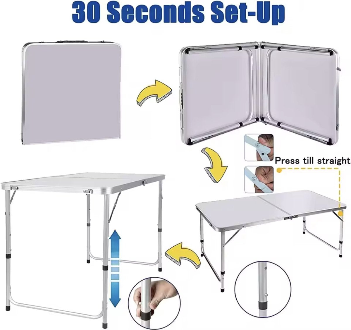 Klaptafel - Aluminium klaptafel - Schraagtafel - Camping tafel - Picknick tafel - Opvouwbaar - Aluminium - Waterdicht bewerkt MDF - Zilver