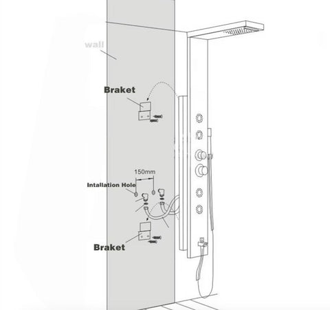 Douchekraan - Regendouche - Douchekop - Douchepaneel - 6 in 1 - Regendouche - Waterval douche - Kraan - Bidet - Massage jet - Handdouche - Waterstroom gevoed - Verlichting en LED display - Zwart
