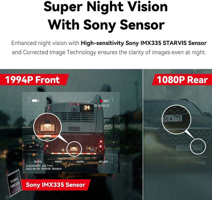 Dash Cam Dual Car Camera – 1944P HD – WiFi – Voor & Achter – 24H Parkeerbeveiliging – D²save Opslag – Zonder Geheugenkaart