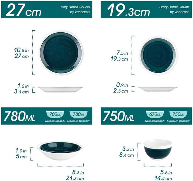 Luxe Serviesset – 32 delig – 8 persoons – Porselein - Bordenset – Dinner platen – Dessertborden - Kommen - Pastabord - Groen