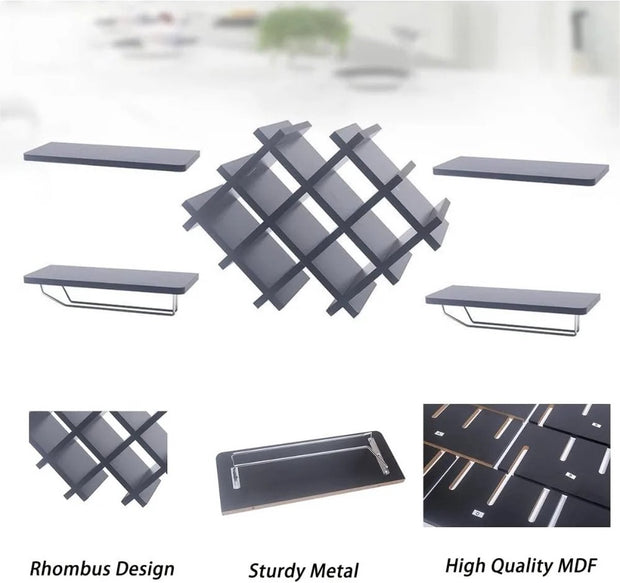 Wijnrek - Wand gemonteerd Wijnrek - Set van 5 - Wijnfles Plank Set Met Glazen Houder - Muur wijnrek