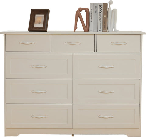 Witte Ladekast met 9 Lades – Grote Opbergkast 120x40x88 cm – Gelakt Halmeubel met Golvend Design en Slagvaste Hoeken – Voor Woonkamer, Badkamer of Slaapkamer