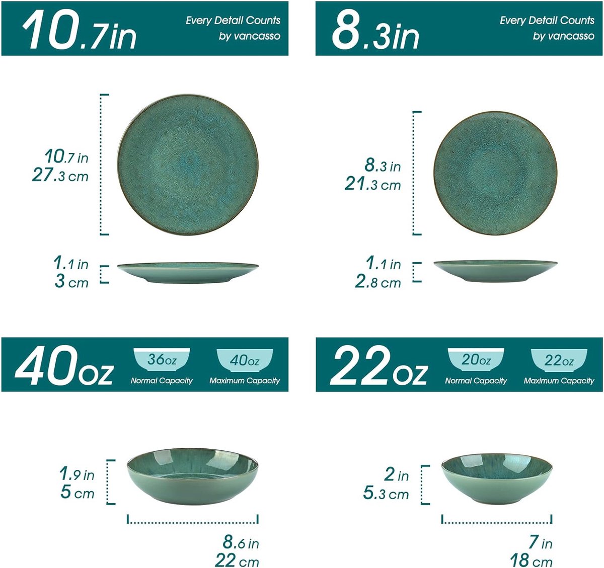 Tafelservies - 16-delige - Combiserviesset van Aardewerk - in Vintage Look - voor 4-12 Personen – Groen