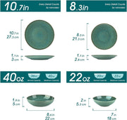 Tafelservies - 16-delige - Combiserviesset van Aardewerk - in Vintage Look - voor 4-12 Personen – Groen