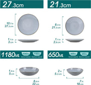 Luxe Serviesset – 32 delig – 8 persoons – Porselein - Bordenset – Dinner platen – Dessertborden - Kommen - Mokken - Schaaltjes - Grijs