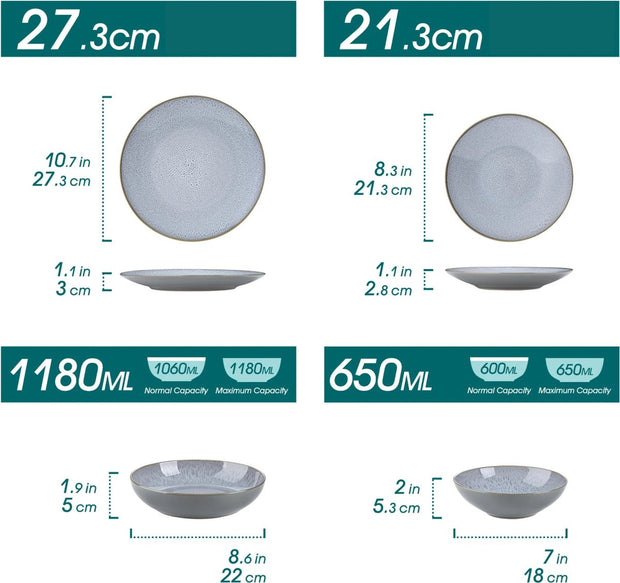 Luxe Serviesset – 32 delig – 8 persoons – Porselein - Bordenset – Dinner platen – Dessertborden - Kommen - Mokken - Schaaltjes - Grijs