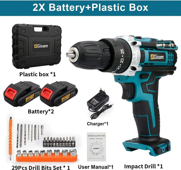 Slag Schroevendraaier - Boormachine - Schroefmachine - Elektrische Boormachine - Met Koffer - 2x Accu - 28Nm - 1600r/min - 1500Mah - Blauw - Met Accessoires