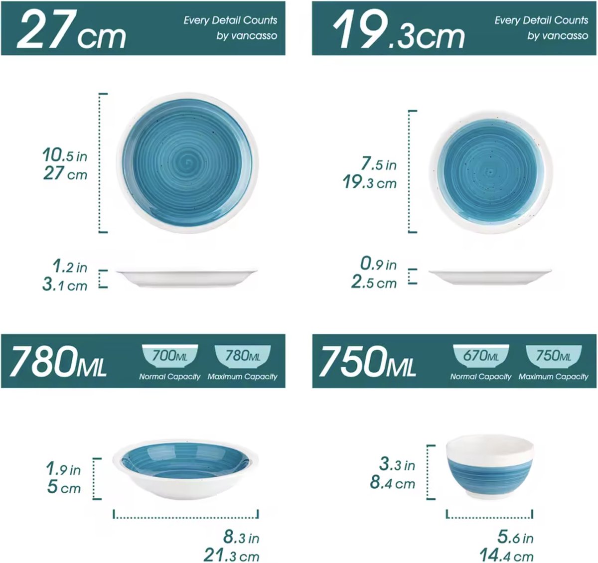 Serviesset Blauw/Wit - Keramisch - 8 borden groot - 8 borden klein - 8 diep bord - 8 kom - 32 delig - Blauw - Wit