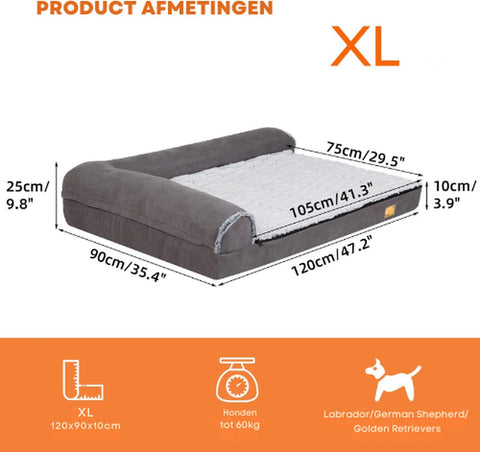 Hondenmand orthopedisch - Wasbare hoes - Hondenbed - Honden bed - 120x90x25cm - Maat XL - German shepherd - Labrador - Golden retriever