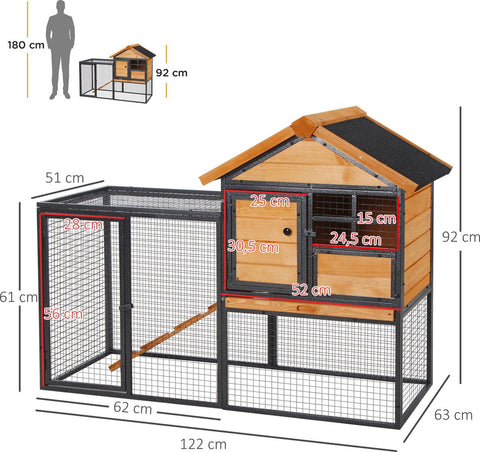 Konijnenhok verhoogd huisje met afsluitbare deur buiten hout metaal