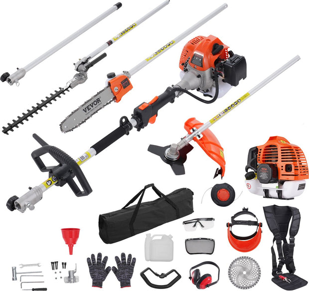 Heggenschaar Benzine - 52CC - 6-in-1 - Tweetaktmotor - Met 8500 Tpm - Kan 270° - Worden Gedraaid - Met Beschermende Handschoenen En Gehoorbescherming - Voor Van Hoge Takken - Struiken - Theetuinen En Landschapsonderhoud