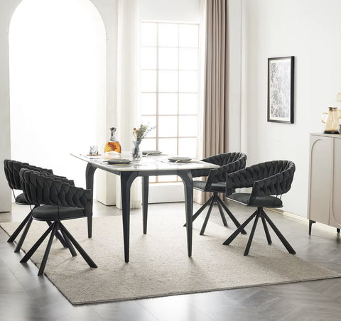 Luxe eetkamerstoel set van 2 - Draaibare eetstoel - Fluweel eetkamerstoel - Eettafel stoel - Velvet - Stoel - Gevlochten - Set - Grijs