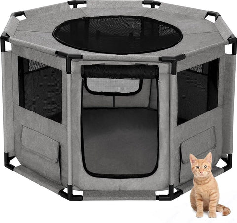 Puppyren - Hondenren - Kattenren - Puppy Tent - Bench voor alle huisdieren - Honden - Katten - 65 cm Hoog - Grijs