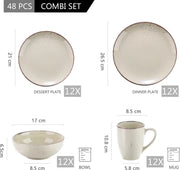 Serviesset - 32-delig - Steengoed Keramiek - Diner- & Dessertborden, 800ml Kommen & Mokken - Elegant & Milieuvriendelijk