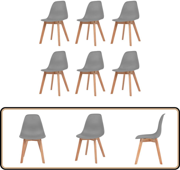 Eetkamerstoelen - Set van 6 - Kunststof - Grijs Eettafel Stoelen - Eetkamerstoelen Set - Grijze Stoelen - Kunststof Stoelen - Comfortabele Stoelen - Grijs