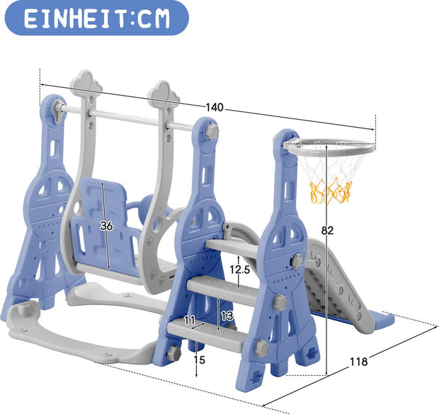Glijbaan voor kinderen - 4 in 1 kinderglijbaan, schommel met basketbalstandaard, klimladder, schommel, tuinglijbaan voor binnen en buiten