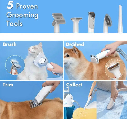 Professionele Hondenfohn - Hondentondeuse - Trimset 5-in-1 - Trimmer - Stofzuiger - Borstel - Dieren - Katten - Honden