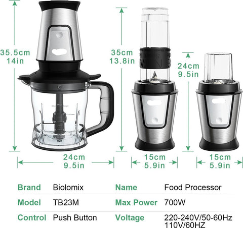 Multifunctionele Keukenmachine 3-In-1 - 700W - 1.2 liter - Makkelijk Schoon Te Maken - Compact - Juicer - Maler - Blender - Hakmolen - Smoothie - Mixer