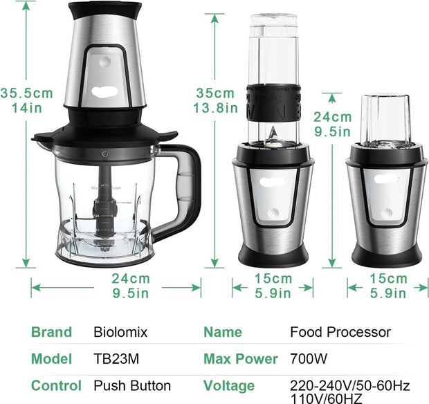 Multifunctionele Keukenmachine 3-In-1 - 700W - 1.2 liter - Makkelijk Schoon Te Maken - Compact - Juicer - Maler - Blender - Hakmolen - Smoothie - Mixer
